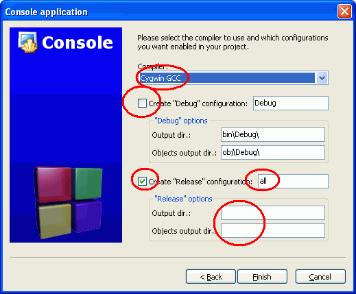 Code::Blocks target options box