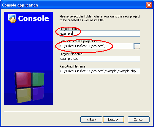 Code::Blocks project title box