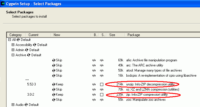 Cygwin zip packages